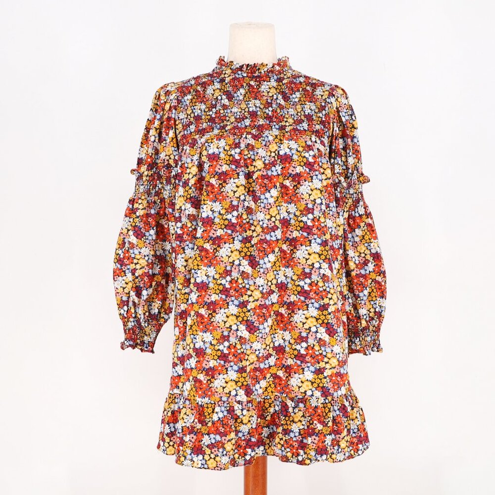 VIOLET ROMANCE Poplin Smocked Ruffle Mini Dress Multicolor Ditsy Floral Size 2